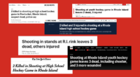 collage of headlines describing Rhode Island hockey game shooting