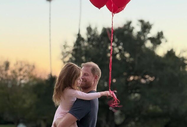 The Duchess of Sussex, 44, took to Instagram to share a snap of Lilibet, four, cuddling her adoring father Harry as she holds a bunch of red balloons