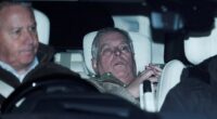 Andrew Mountbatten-Windsor is pictured being driven after leaving Aylsham police station in Norfolk on Thursday evening, having earlier been arrested