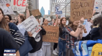 students with protest signs