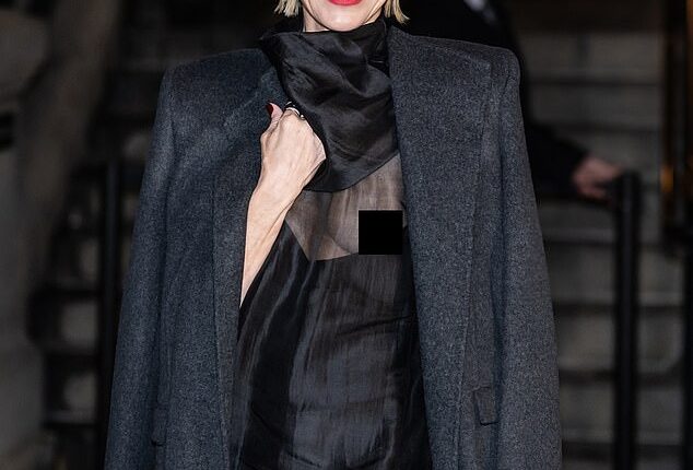 Naomi Watts experienced an awkward wardrobe malfunction while attending the Khaite show during New York Fashion Week at Park Avenue Armory on Saturday