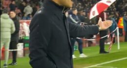 Liam Rosenior was seen swearing at Arsenal players as he urged them to remain in their own half during the warm-ups before their Carabao Cup semi-final on Tuesday night