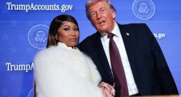 Nicki Minaj, 43, revealed that she received a signed Bible from Donald Trump and gushed that it is 'one of the most meaningful gifts' she has ever gotten; seen in January in Washington D.C.