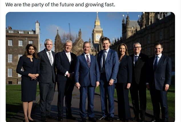 The Reform leader posted a picture on social media today showing the party's now eight-strong team of MPs after Suella Braverman, Robert Jenrick and Andrew Rosindell joined from the Conservatives.