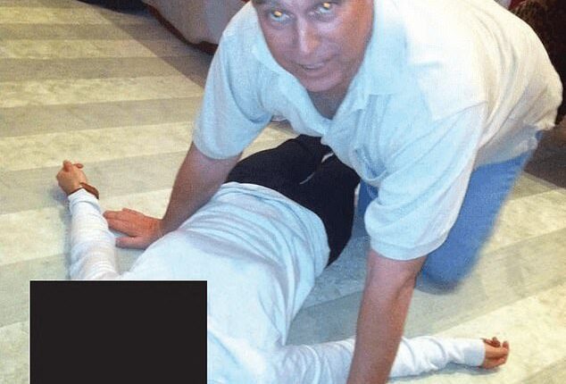 The King's younger brother, who celebrates his 66th birthday today, was pictured in the Epstein files kneeling over a young women.