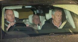 Andrew Mountbatten-Windsor as he left Aylsham police station could be seen slouching in the back of his vehicle
