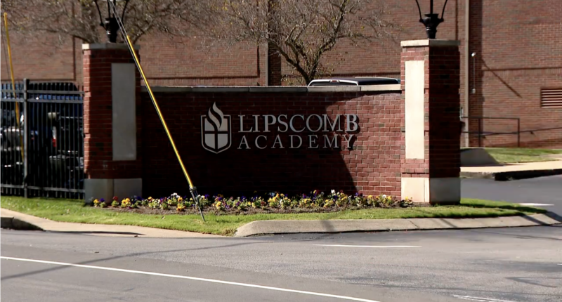 A sign at the the entrance of Lipscomb Academy, a private Christian school in Nashville.
