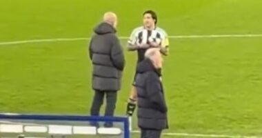 Pep Guardiola was seen in discussion with Newcastle star Sandro Tonali after Man City's Carabao Cup semi-final win