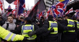 Six people have been arrested in Manchester city centre as violence breaks out between far-right protestors and counter-demonstrators