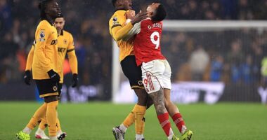 Gabriel Jesus clashed with Yerson Mosquera at the final whistle to spark a wild melee