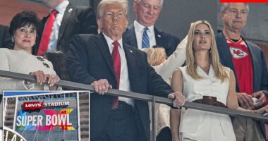 Donald Trump is not going to the Super Bowl on Sunday because aides warned him the crowd would not welcome him kindly to the stadium, a new report claims. The President said last month he wouldn't be going to the NFL's championship game in Santa Clara, California because it's 'just too far away.' 'I would go if, you know, it was a little bit shorter,' he told the New York Post. But the real reason, sources now tell progressive outlet Zeteo, is that Trump heard from advisers and officials that the crowd would heckle him at the Bay Area stadium home to the San Francisco 49ers. One White House official said Trump's chances of getting booed were 'big league', and four people familiar with the situation said the administration was worried about the slew of video clips and media coverage the scene would undeniably attract.