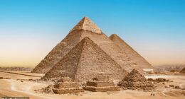 A new paper has claimed that the ancient Egyptians did not build the three main pyramids at Giza (Pictured) and only claimed them millennia after their construction