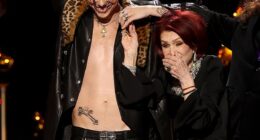 Sharon Osbourne broke down in tears as she took to the stage during the 2026 GrammyAwards in Los Angeles on Sunday evening (pictured with Yungblud)