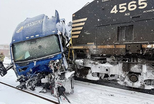A semi-truck was struck by a freight train at the intersection of Poplar Street and Airline Avenue in Gastonia, north of downtown Charlotte, North Carolina