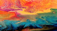 Split Cup Acrylic Pouring Technique Creates Beautiful Sunset Paintings