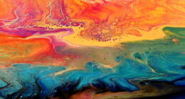 Split Cup Acrylic Pouring Technique Creates Beautiful Sunset Paintings
