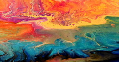 Split Cup Acrylic Pouring Technique Creates Beautiful Sunset Paintings
