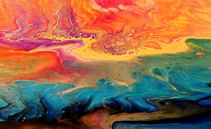 Split Cup Acrylic Pouring Technique Creates Beautiful Sunset Paintings