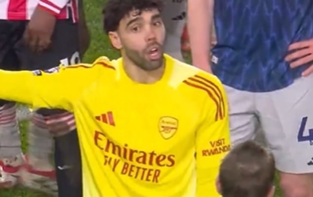 Fans have ruthlessly ripped into Arsenal goalkeeper David Raya after footage of him appearing to complain about Brentford's corner tactics was shared to social media on Thursday