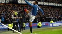 Youssef Chermiti celebrates scoring his third goal in Rangers' 4-2 win  over Hearts at Ibrox