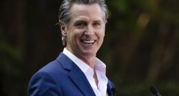 California Governor Gavin Newsom says his upbringing was 'split' between the wealthy world of his father, and that of his mother, who worked three jobs to make ends meet