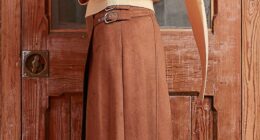 Cashmere-blend jumper (with scarf), £129, karenmillen.com. Faux-suede skirt, £46, riverisland.com. Shoulder bag (just seen), £26.99, quizclothing.co.uk. Boots, £140, topshop.com.