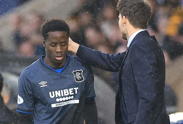 Djeidi Gassama is subbed off by Rangers manager Danny Rohl during Sunday's draw at Livi