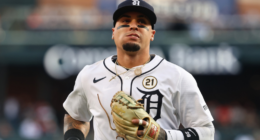 Detroit Tigers shortstop Javier Báez during a game as he is ruled out of the 2026 World Baseball Classic due to a marijuana ban.