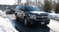 Vehicles of the motorcade believed to be carrying former Secretary of State Hillary Clinton arrive at the Chappaqua Performing Arts Center, on the day Hillary Clinton appears for a deposition in the House Oversight Committee investigation of late financier and convicted sex offender Jeffrey Epstein, in Chappaqua, New York