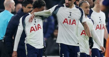 Tottenham star Wilson Odobert (left) was forced off during the game against Newcastle
