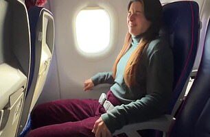 Self-confessed nervous flyer Sara shared a video where she tried the in-flight hack of lifting her feet off the bumpy plane floor