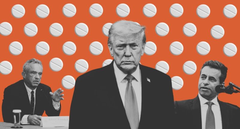 Trump, Kennedy, and Makary surrounded by pills