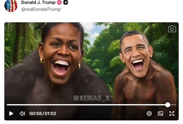 The President received widespread backlash after he posted a video depicting Barack and Michelle Obama as apes