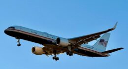 A plane-spotter using the Instagram handle tt_33_operator caught a glimpse of one of the government's C-32As, commonly used as Air Force Two, flying above Texas this week with the Trump-approved red, white, gold and blue color scheme