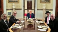 Bill Maher is pictured in April at a dinner table in the White House with President Donald Trump, Kid Rock and UFC owner Dana White