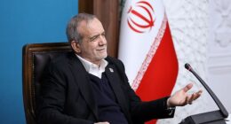 Iranian President Masoud Pezeshkian attends a meeting of the heads of the three branches of government in Tehran on Sunday