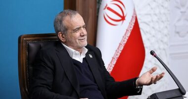 Iranian President Masoud Pezeshkian attends a meeting of the heads of the three branches of government in Tehran on Sunday