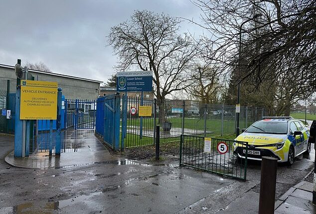 Pictured: Emergency services at the scene of a stabbing at Kingsbury High School