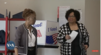 A black woman prepares to cast her ballot.