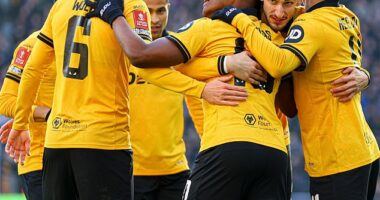 Wolves' Jhon Arias (third from right) could leave the club for a profit and return to Brazil
