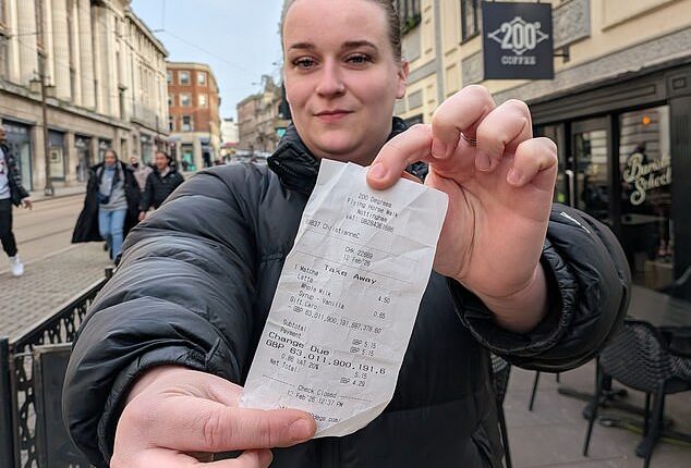 Sophie Downing, 29, who lives in Nottingham, has a coffee shop voucher worth £63 quadrillion