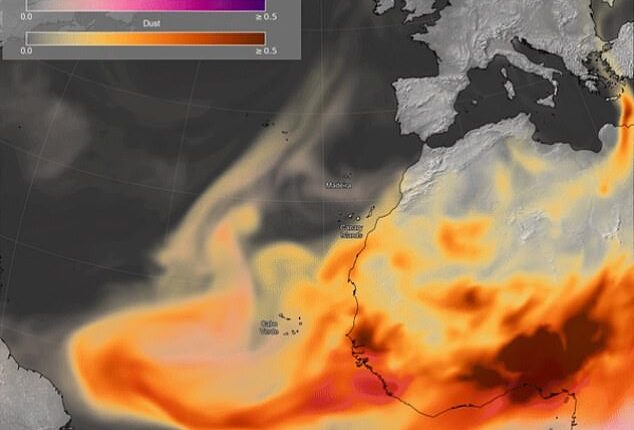 Britain is about to be hit with showers of 'blood rain', according to experts from the Copernicus Atmosphere Monitoring Service (CAMS). This is thanks to a plume of red Saharan dust, which is currently sweeping over Europe towards the UK