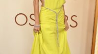 Wrong season! TV personality Keltie Knight looked like she was headed off to a summer vacation instead of the Oscars red carpet, as she sported a bright, neon yellow, halter-neck dress with bedazzled detailing around the waist and bust. The dress was open back, and she paired the look with bedazzled heels