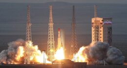 Experts have also suggested Iran could have used a space launch vehicle to enable its ballistic missiles to reach Diego Garcia. Pictured: A satellite carrier being launched from the Imam Khomeini spaceport in Semnan, December 2024