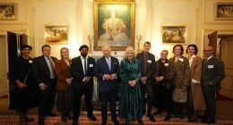 Queen Camilla celebrated unsung reading heroes at a literary reception with stars Reeta Chakrabarti, Tan Twan Eng, Sir Ben Okri, Lee Child, Selina Cadell, Sigourney Weaver, Felicity Blunt and Stanley Tucci