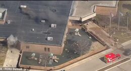 Officers responded to the synagogue, seen here, on Thursday with smoke seen coming out of the roof and a side door