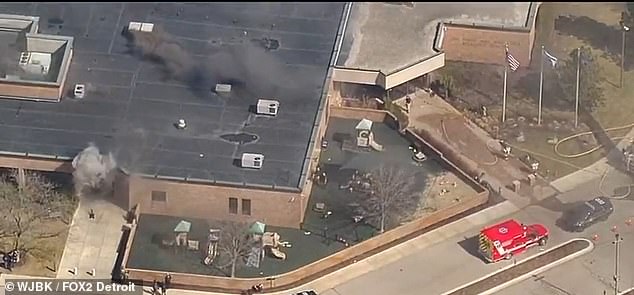 Officers responded to the synagogue, seen here, on Thursday with smoke seen coming out of the roof and a side door