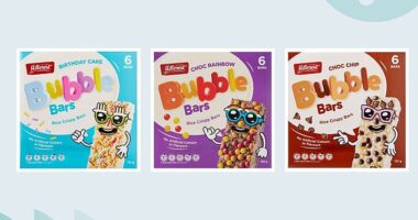Aldi Australia has announced an urgent recall of three flavours of Hillcrest Bubble Bars - Choc Rainbow, Birthday Cake and Choc Chip - after traces of black rubber pieces were detected