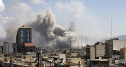 Plumes of smoke rise over the residential areas of the Iranian capital following airstrikes amid ongoing US and Israeli attacks as multiple explosions are heard across the city in Tehran, Iran on March 1, 2026