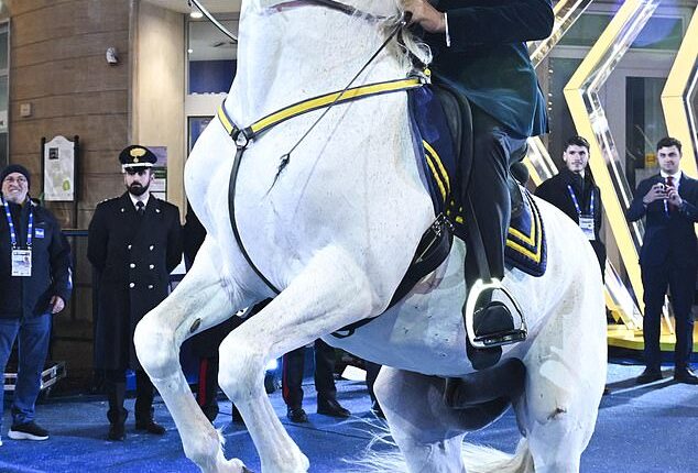 Andrea Bocelli stole the spotlight at the Sanremo Italian Song Festival as he made a majestic entrance on a horseback on Sunday